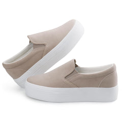 JABASIC Beige Slip On Platform Loafers Casual Comfortable Loafer Shoes 6