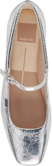 Dolce Vita Reyes Silver Distressed Leather Mary Jane Squared Toe Ballet Flats