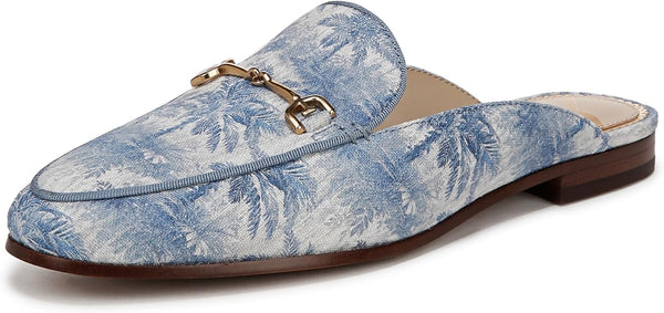 Sam Edelman Linnie Blue Palm Multi Chain Embellished Slip On Almond Toe Mules
