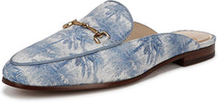 Sam Edelman Linnie Blue Palm Multi Chain Embellished Slip On Almond Toe Mules