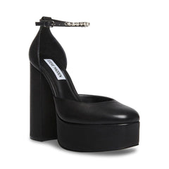 Steve Madden Bangle Black Leather Ankle Strap Super High Platform Pump Sandals