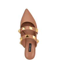 Nine West Dua Tan Slip On Pointed Closed Toe Pyramid Embellished Detailed Mule