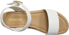 Soda Clip White Open Toe Faux Leather Buckle Ankle Strap Wedges Heeled Sandals