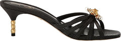 Sam Edelman Posey Black Woven Squared Open Toe Slip On Kitten Heeled Sandals