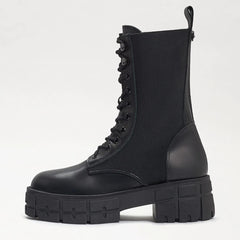 Sam Edelman Nakita Black Leather Chunky Heel Round Toe Lace Up Combat Ankle Boot