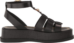 Sam Edelman Naima Black Narrow Leather Multi Straps Buckle Ankle Heel Sandals