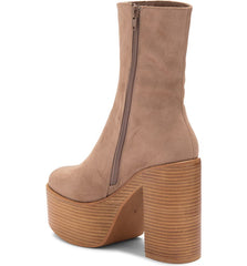 Jeffrey Campbell Mexique-3 Taupe Suede Platform Block Heel Ankle Retro Bootie