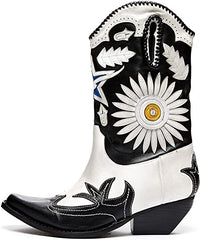Jeffrey Campbell Texarkana Black Blue Combo Pull On Pointed Toe Mid-Calf Boots