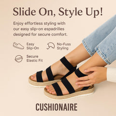 CUSHIONAIRE Mandy Wedge Sandals for Women Strappy Platform Sandals with Arch Support, Cute Summer Espadrille-Style Platform Dressy Slip-On