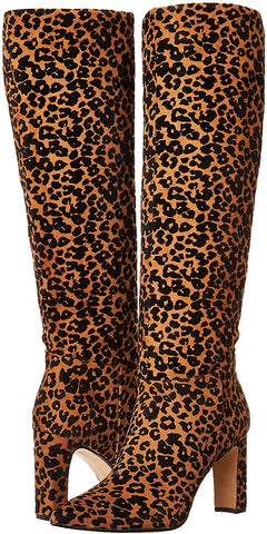 Steven by Steve Madden Joanis Leopard Knee High Dress Block Heel Pointed Boots