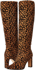 Steven by Steve Madden Joanis Leopard Knee High Dress Block Heel Pointed Boots