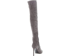 Nine West Tacy2 Dark Gray Zip Closure Leather Over The Knee Stiletto Heel Boots