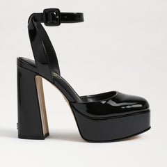 Sam Edelman Kaine Black Leather Squared Toe Ankle Strap Block Heeled Sandals