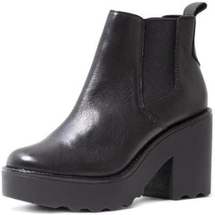 Steve Madden Gretta Black Leather Pull On Rounded Toe Chelsea Platform Boots