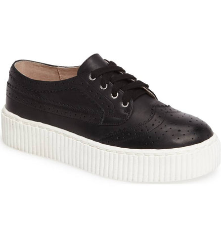 Shellys London Dilys Black Leather Lace Up Wingtip Oxford Platform Sneakers
