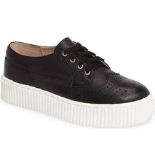 Shellys London Dilys Black Leather Lace Up Wingtip Oxford Platform Sneakers