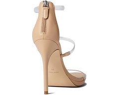 Nine West Leah 3 Clear/Light Natural Rounded Open Toe Zip Stiletto Heeled Sandal
