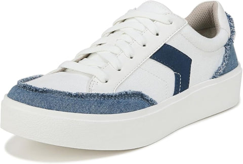 Dr. Scholl's Madison White/Blue Denim Lace Up Round Toe Low Top Fashion Sneakers