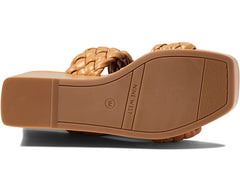 Nine West Nessie 3 Light Cognac Squared Open Toe Slip On Braided Wedge Sandals