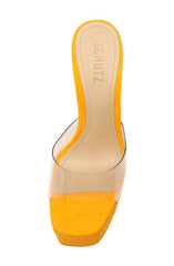 Schutz Haila Bright Sun Slip On Open Toe Block High Heel Platform Sandals