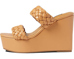 Nine West Nessie 3 Light Cognac Squared Open Toe Slip On Braided Wedge Sandals