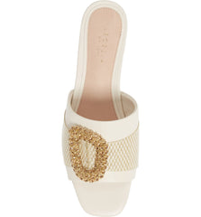 Cecelia New York MAUI Slide Sandal Alabaster White Leather Embellished Flat Mule