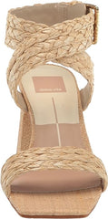 Dolce Vita Paytin Lt Natural Raffia Ankle Strap Squared Toe Block Heeled Sandals