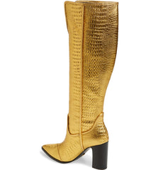 Cecelia New York Reckon Croc Embossed Knee High Cowboy Boot Dark Gold Western