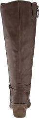 Dr. Scholl's Liberate Chestnut Synthetic Almond Toe Stacked Heel Knee High Boots
