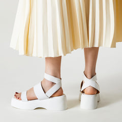 Trary Platform White Sandals Women Open Toe Strappy Elastic Ankle Strap Sandals 9.5