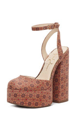 Jessica Simpson Skilla Tan Combo Rounded Toe Buckle Strap Block Heeled Sandals