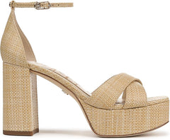 Sam Edelman Jullian Bleached Beechwood Open Toe Ankle Strap Block Heeled Sandals