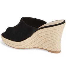 Charles David Lawrence Black High Platform Open Toe Espadrille Wedge Sandals