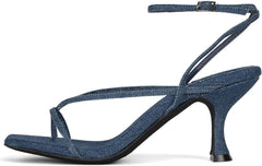 Jeffrey Campbell Fluxx Blue Denim Open Toe Ankle Strap Kitten Heeled Sandals