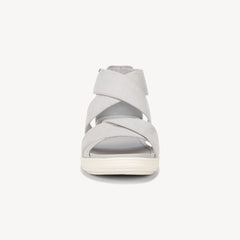 Dr. Scholl's Time Off Fun Vapor Grey Microfiber Rounded Open Toe Flats Sandals