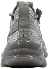 Steve Madden Women's Maxima Sneaker Grey Rhinestone Lace Up Dad Sneaker