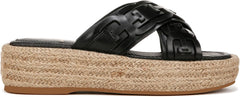 Sam Edelman Pria Black Leather Slip On Open Toe Espadrille Wedge Heeled Sandals