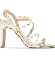 Cecelia New York Vanessa Gold Embellished Sandal Clear Open Toe High Pumps
