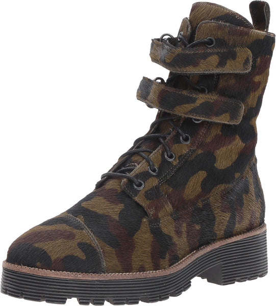 Shellys London Tyra Green Camoflage Calf Hair Lace Up Millitary Combat Boots