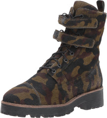 Shellys London Tyra Green Camoflage Calf Hair Lace Up Millitary Combat Boots