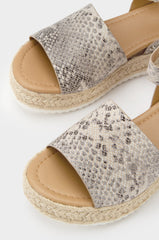 Soda Topic Beige Python Espadrilles Trim Flatform Studded Wedge Open Toe Sandals (5.5, Beige Python)