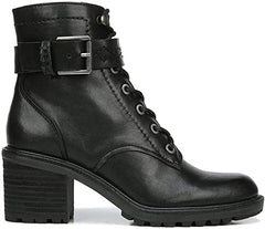 Zodiac Gemma Black Lace Up Block Heel Rounded Toe Buckle Combat Ankle Boots