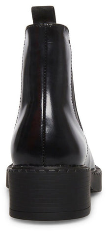 Steve Madden Poppy Black Leather Pull On Rounded Toe Chunky Heel Ankle Boots
