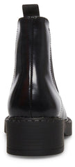 Steve Madden Poppy Black Leather Pull On Rounded Toe Chunky Heel Ankle Boots