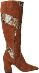 Sam Edelman Hai Brown Suede Snake Patch Mid Block Heel Knee High Dress Boots