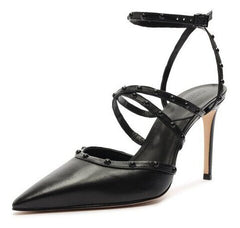 Schutz Anne Black Ankle Strap Embellished Upper Strappy High Stiletto Heel Pumps