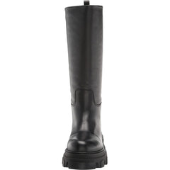 Steve Madden Priority Black Leather Chunky Lug Sole Rounded Toe Pull On Boots