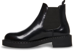 Steve Madden Poppy Black Leather Pull On Rounded Toe Chunky Heel Ankle Boots
