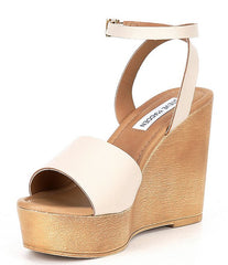 Steve Madden Welsh Bone Leather Ankle Strap Open Toe Platform Wedge Sandal