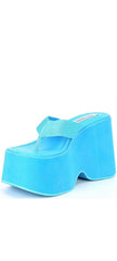 Steve Madden Gwen Blue Slip On Squared Open Toe Chunky Platform Heeled Sandals